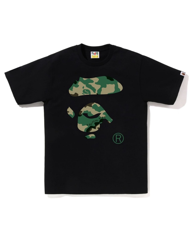 T Shirts Bape Woodland Ape Face Noir Homme | NJD-73765540